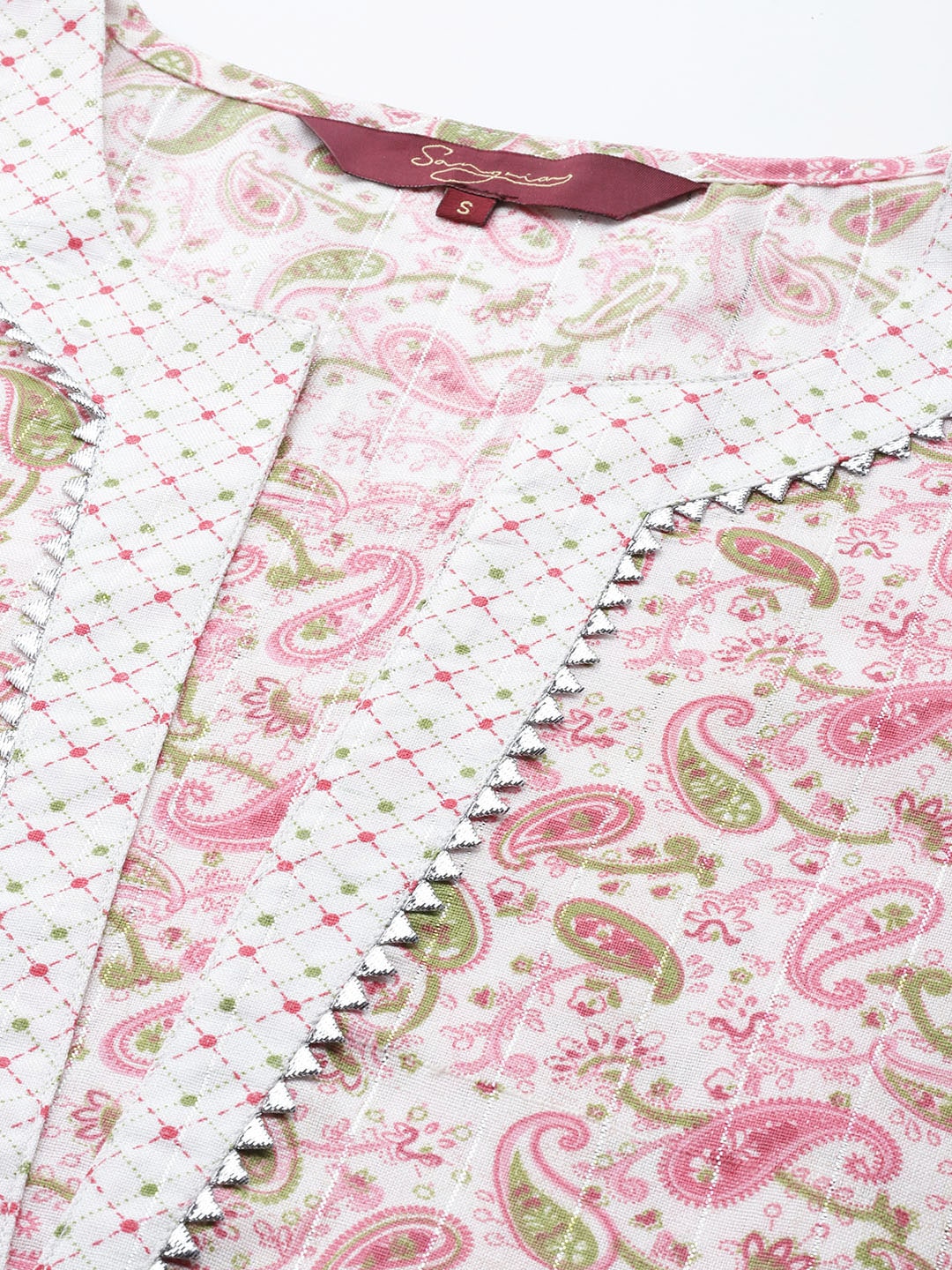 Sangria Women Paisley Printed Gotta Patti Kurta With Trousers - Distacart