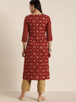 Thumbnail for Sangria Women Maroon & Gold-Toned Ethnic Motifs Printed Kurta - Distacart