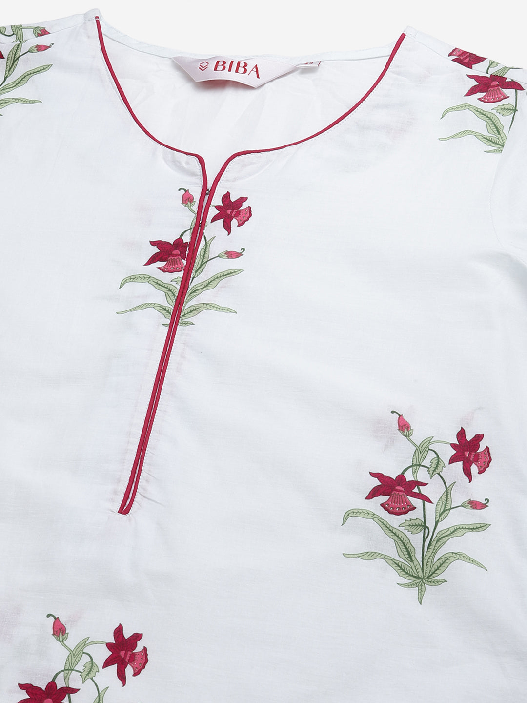 Biba Women White & Pink Printed Kurta with Palazzos & Dupatta - Distacart