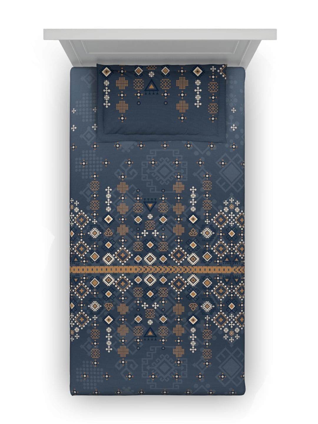 DDecor Blue & Brown Ethnic Motifs Cotton 150 TC Single Bedsheet with 1 Pillow Cover - Distacart