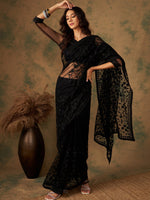 Thumbnail for Sangria Floral Embroidered Net Saree - Distacart