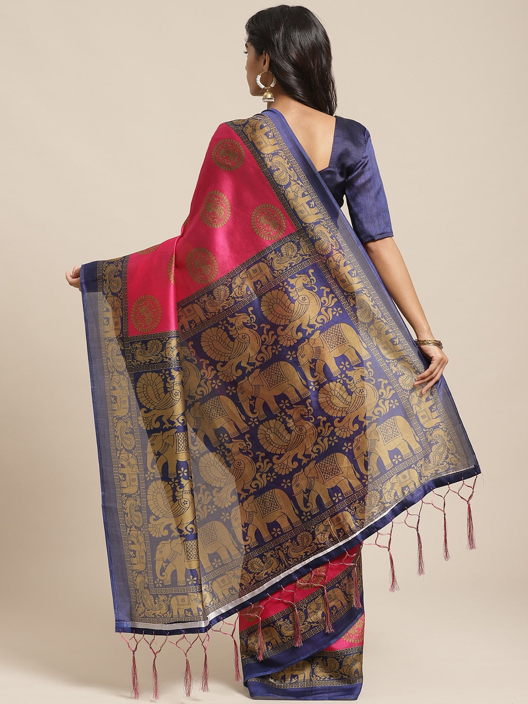 Saree Mall Pink & Beige Printed Bhagalpuri Saree - Distacart