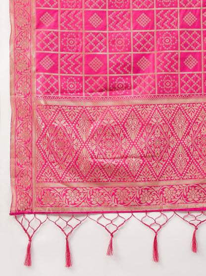 InWeave Women's Wine Solid Strappy Set With Pink Brocade Dupatta - Distacart