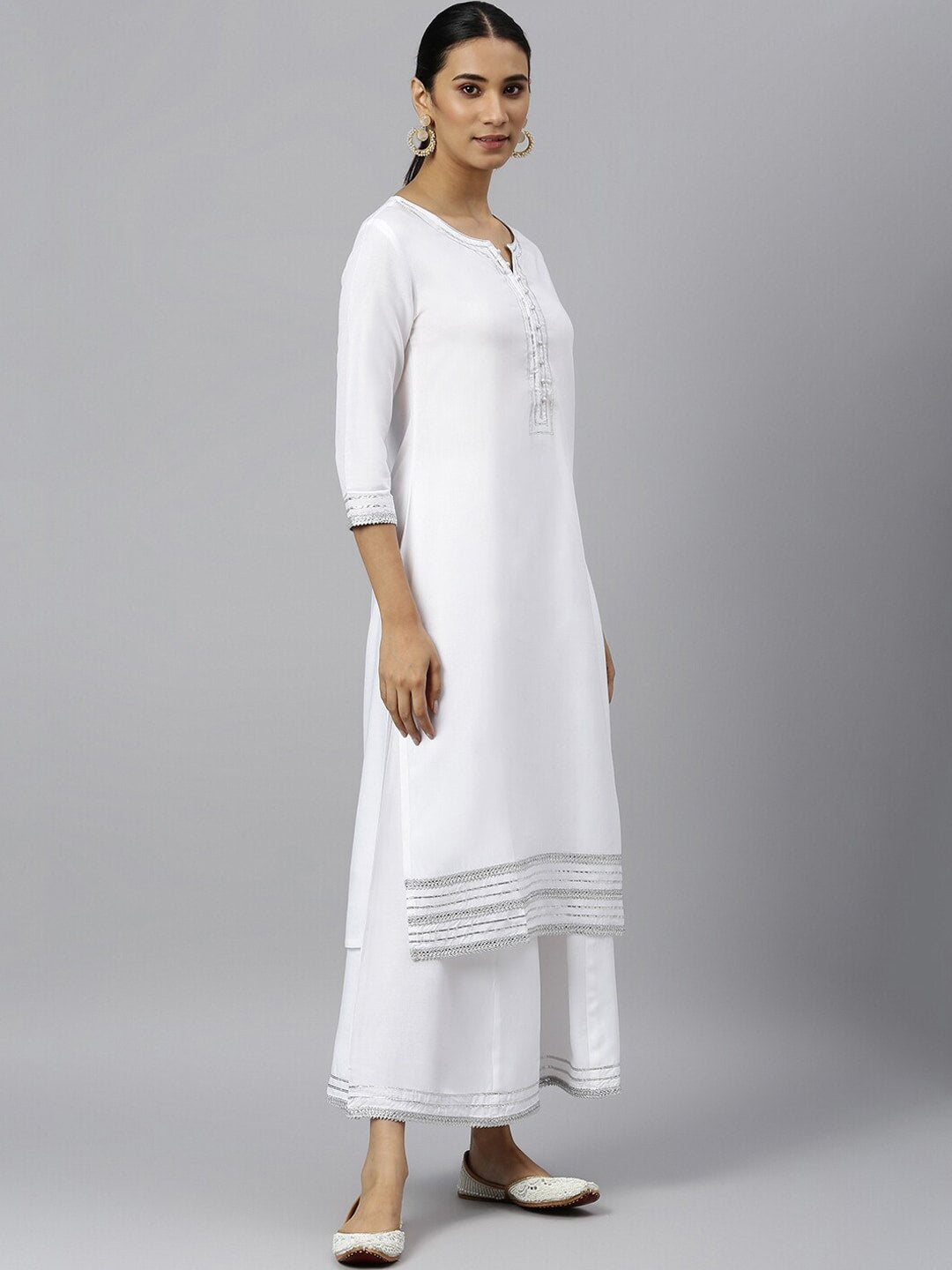 Khushal K Women White Yoke Design Kurta with Trousers & With Dupatta - Distacart