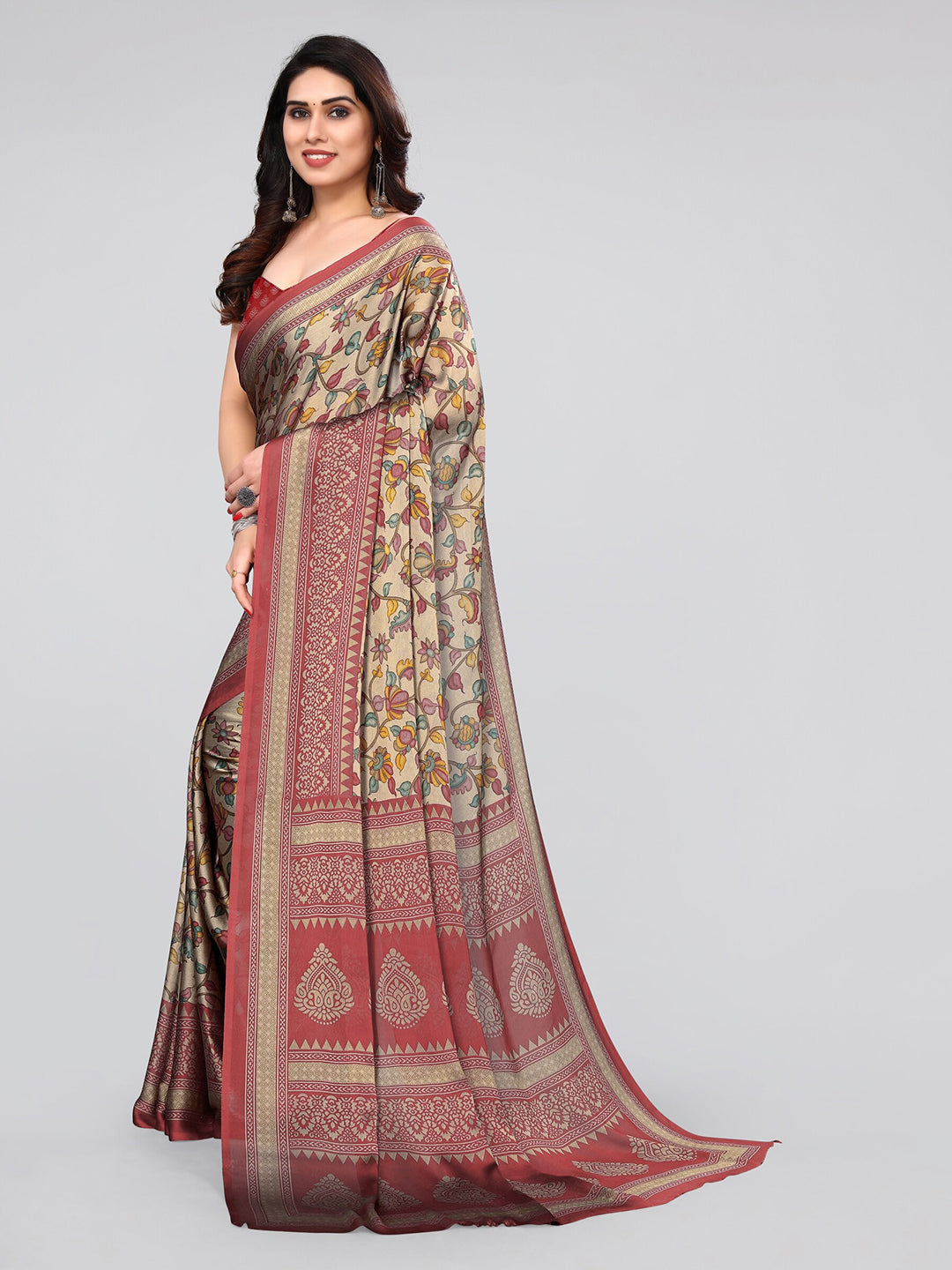 Kalini Floral Poly Chiffon Saree With Blouse Piece - Distacart