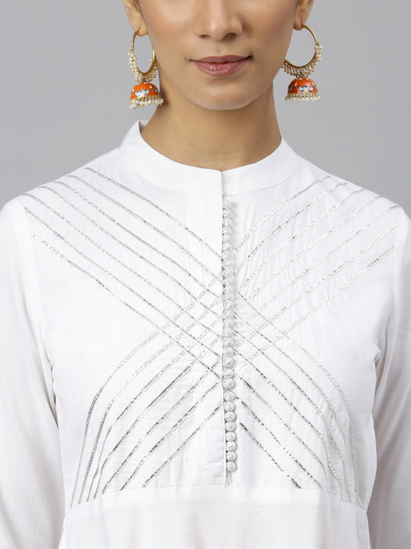 Khushal K Women White Regular Gotta Patti Kurta with Palazzos & With Dupatta - Distacart