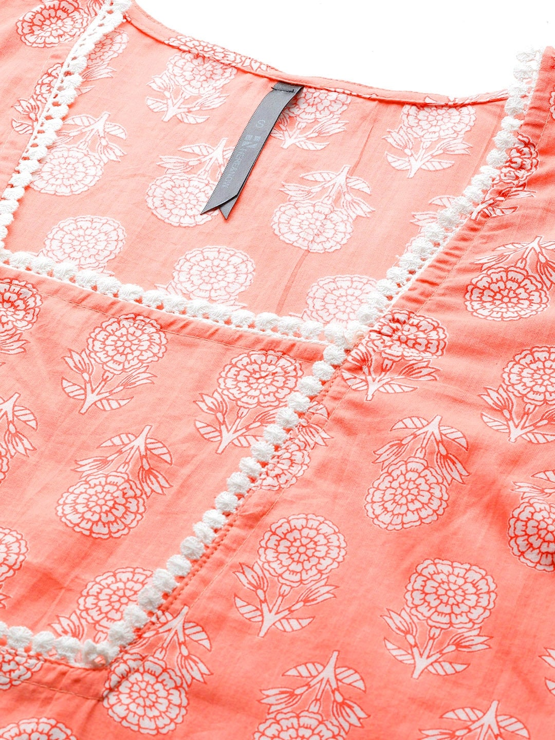 HERE&NOW Pure Cotton Floral Printed Straight Kurta - Distacart