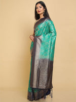 Thumbnail for Kalamandir Ethnic Motifs Teal Silk Blend Saree