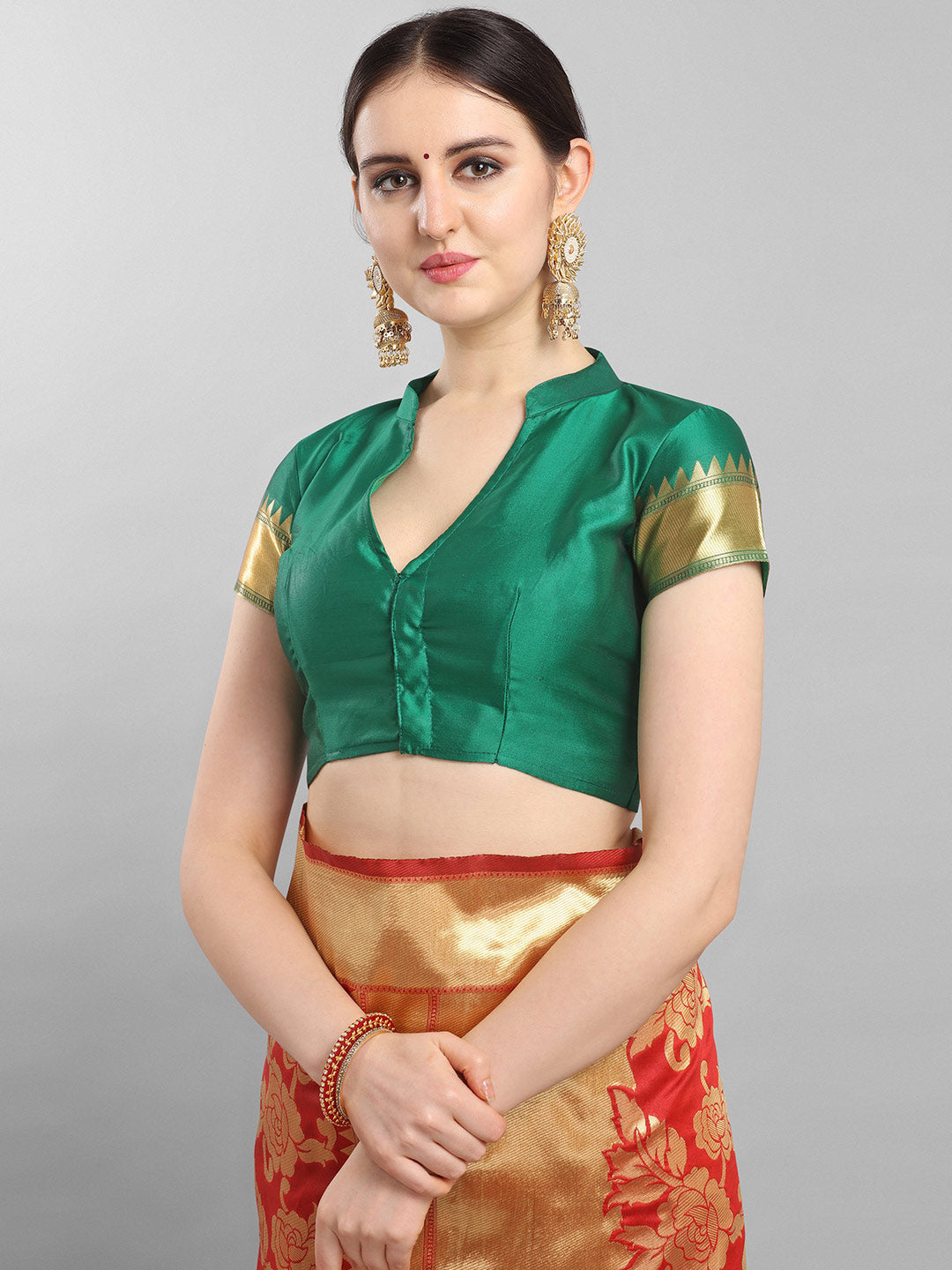 Kalini Red & Green Floral Zari Silk Blend Banarasi Saree - Distacart