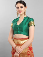 Thumbnail for Kalini Red & Green Floral Zari Silk Blend Banarasi Saree - Distacart