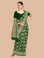 Thumbnail for Kalini Green & Gold-Toned Woven Design Silk Blend Banarasi Saree - Distacart