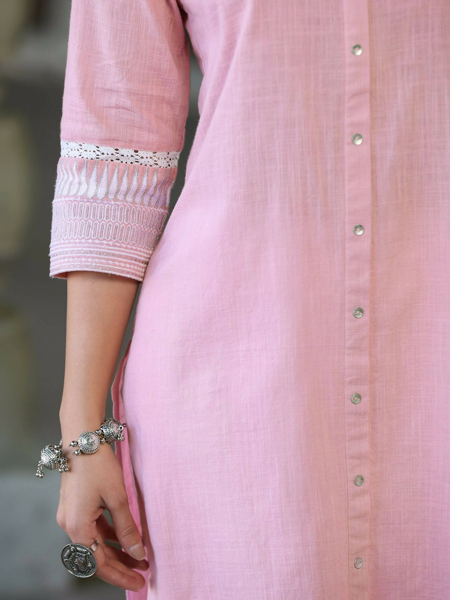 Juniper Women's Pink Cotton Slub Embroidered Straight Kurta - Distacart