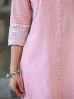 Thumbnail for Juniper Women's Pink Cotton Slub Embroidered Straight Kurta - Distacart