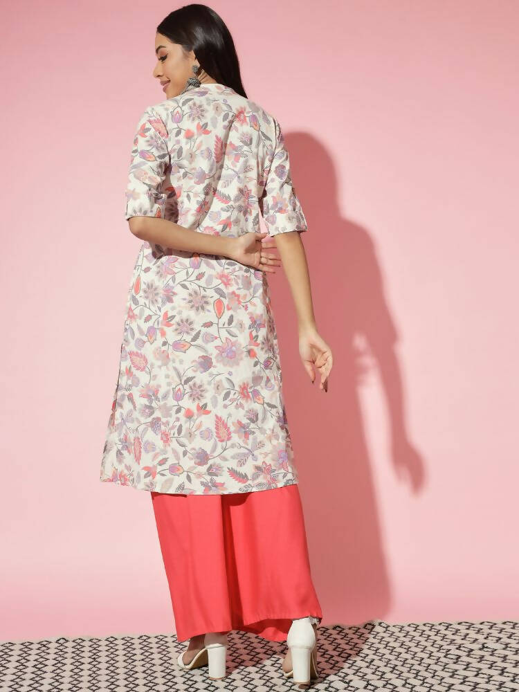 Myshka Women Multi Floral Cotton A-Line Round Neck Kurtas - Distacart