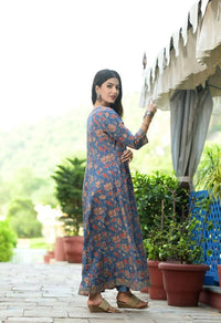 Thumbnail for Yufta Women Blue Floral Yoke Design Regular Aari Work Pure Cotton Kurta with Trouser & With Dupatta