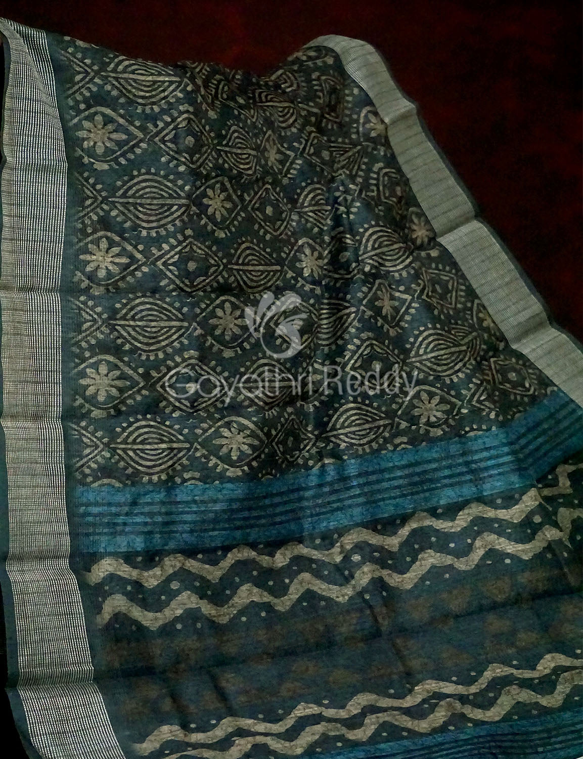 Bottle Green Printed Design Semi Chanderi Saree By Gayathri Reddy Designer Studio - Distacart