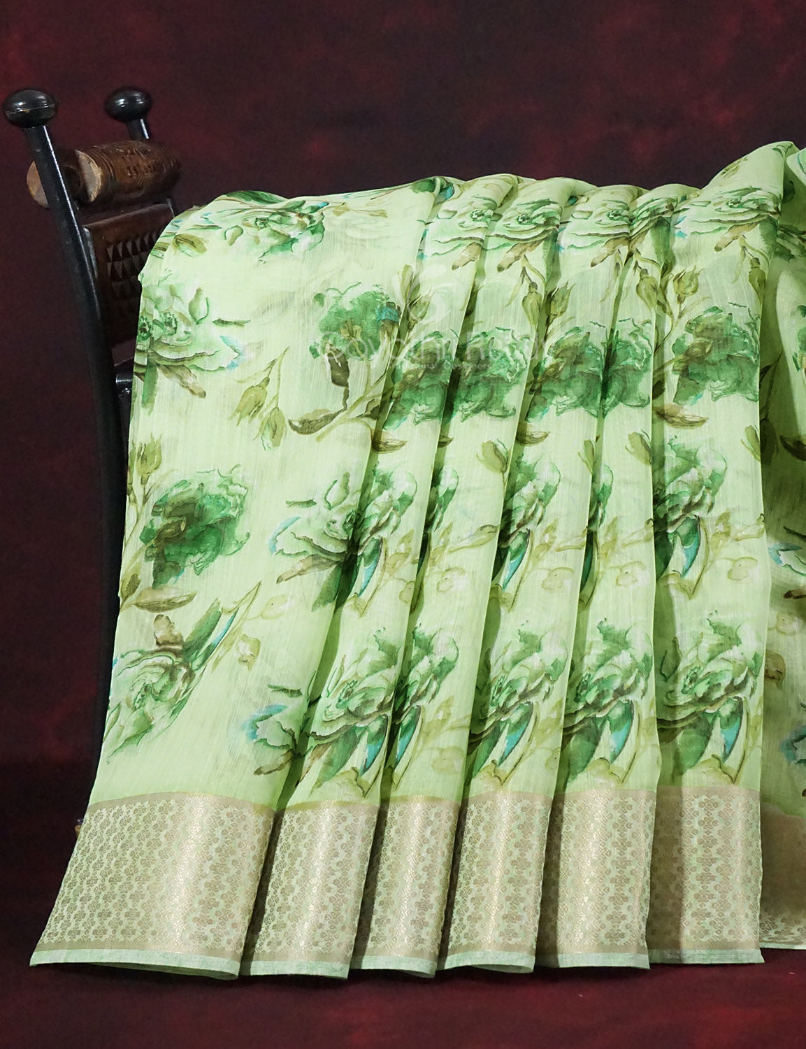 Shades of Light Parrot Green Colour Floral Design Semi Chanderi Saree By Gayathri Reddy Designer Studio - Distacart
