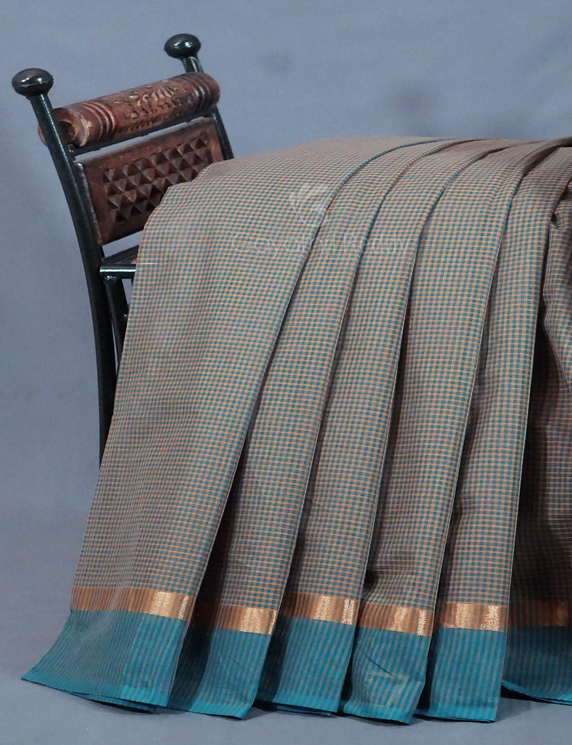 Dual Shade of Olive Grey And Dry Mehendi Pure Mangalgiri Cotton By Gayathri Reddy Designer Studio - Distacart