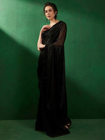 Thumbnail for Sangria Striped Embellished Beads and Stones Pure Chiffon Sarees - Distacart