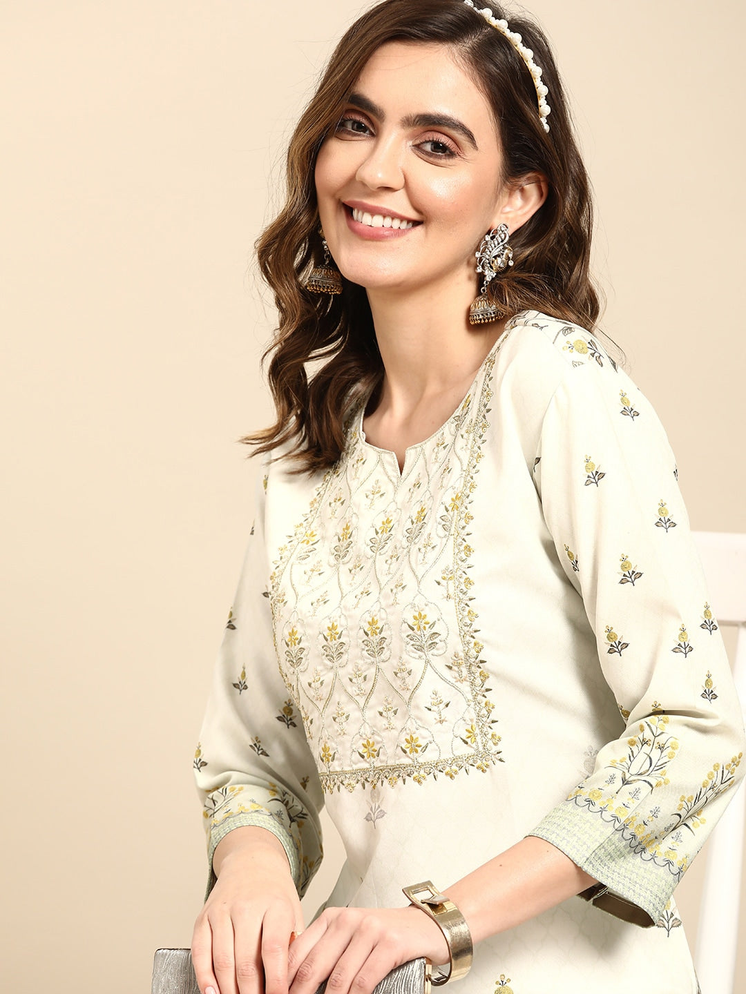 Sangria Women Green Floral Yoke Design Kurta - Distacart