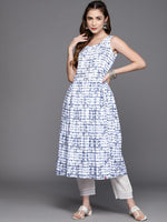 Thumbnail for Biba Women White & Navy Blue Pure Cotton Checked A-Line Kurta - Distacart