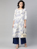 Thumbnail for Biba Women Off-White & Blue Printed A-Line Kurta - Distacart