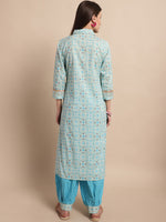 Thumbnail for Kalini Ethnic Motifs Printed Shirt Collar Yoke Zari Pure Cotton Pathani Kurta With Salwar - Distacart