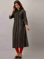 Thumbnail for Kalini Women Black & Gold-Toned Striped Kurta - Distacart