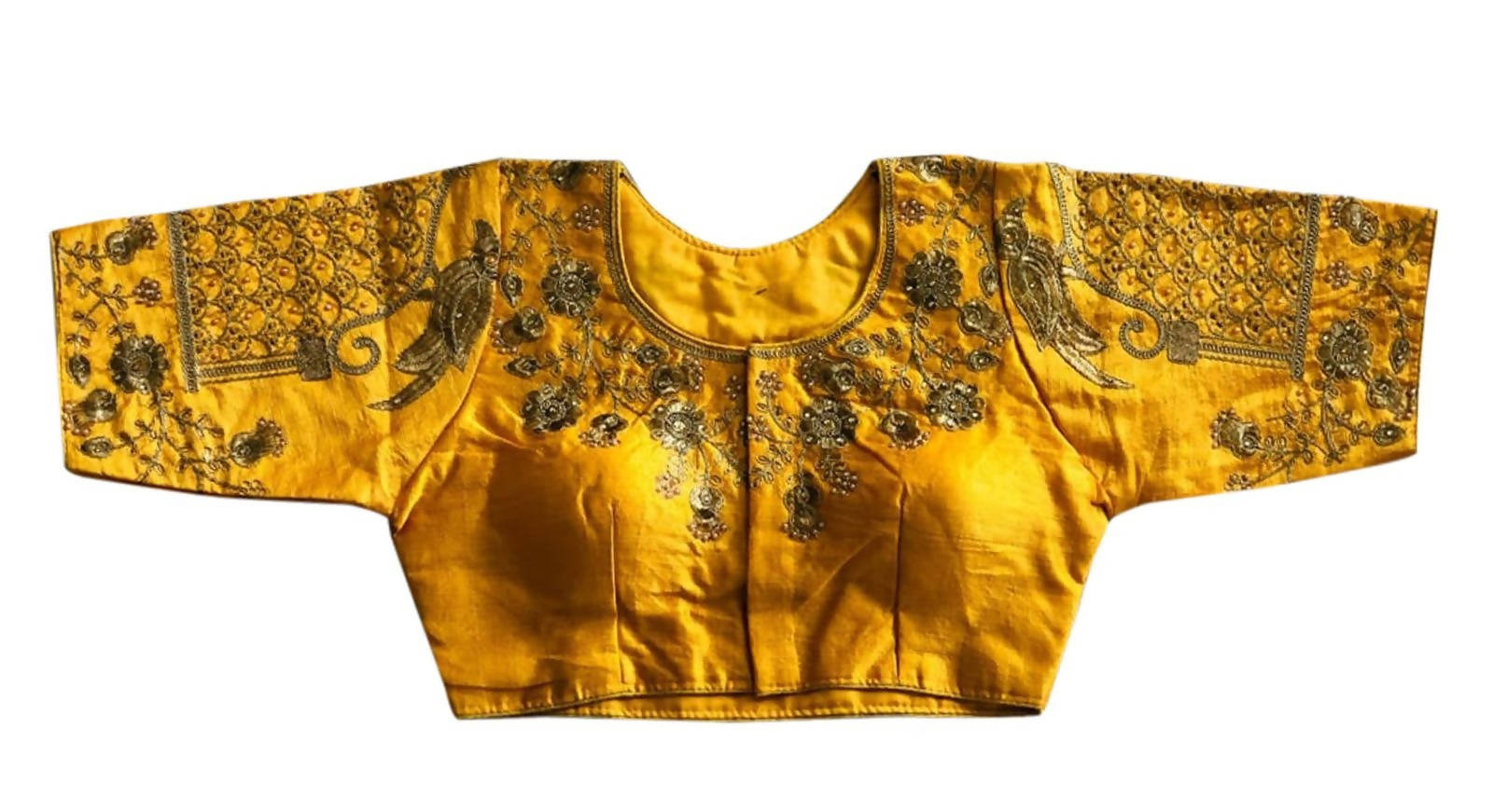 Vamika Mustard Banglori Silk Embroidery Blouse - Distacart