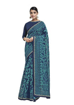 Thumbnail for Blue Organza Weave Floral & Geomertic Saree With Blouse Piece - Norita Avyaan - Distacart