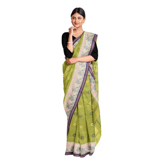 Exclusive Collection 100% Pure Cotton Light Green Tant Saree With Hand Weaving Work - Distacart