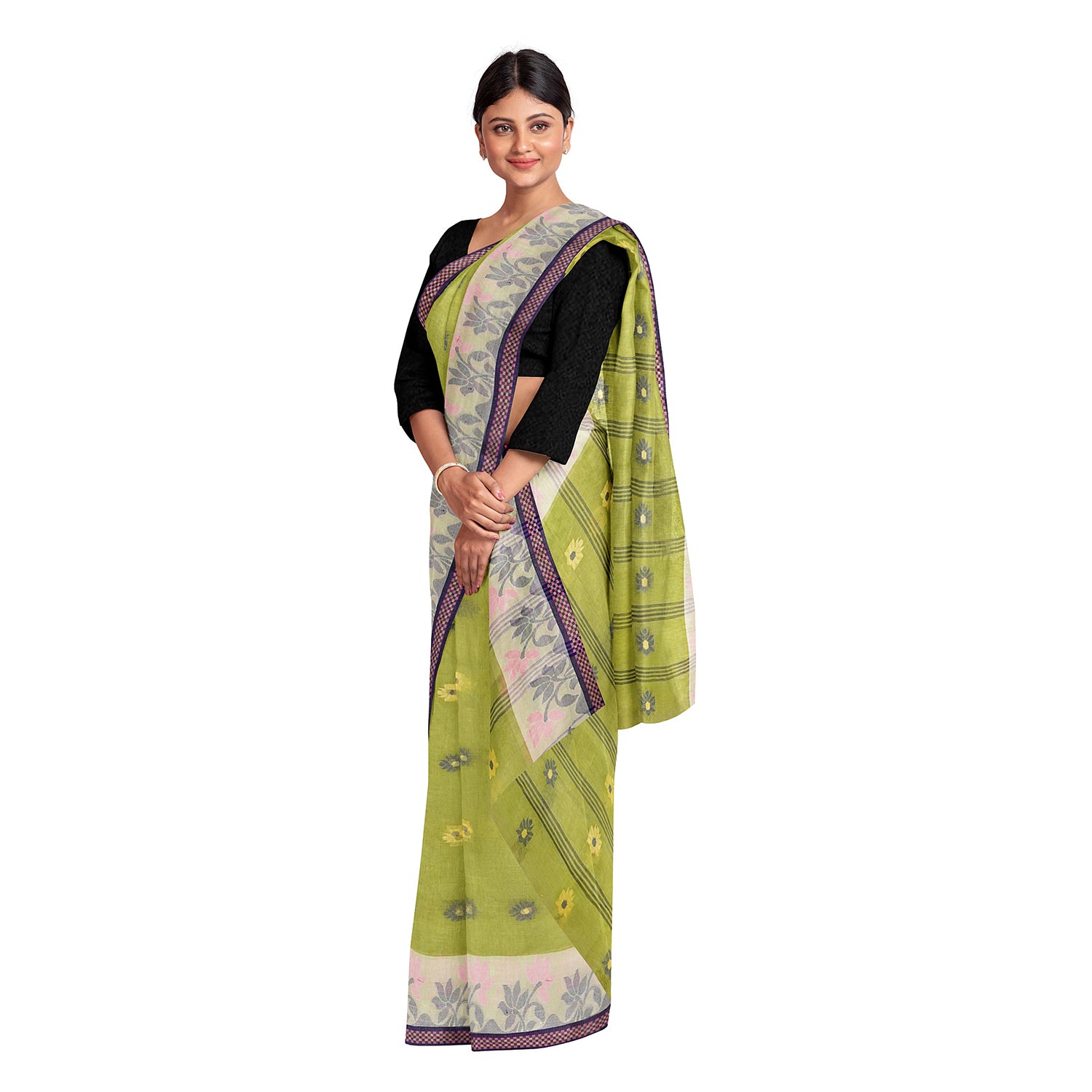 Exclusive Collection 100% Pure Cotton Light Green Tant Saree With Hand Weaving Work - Distacart