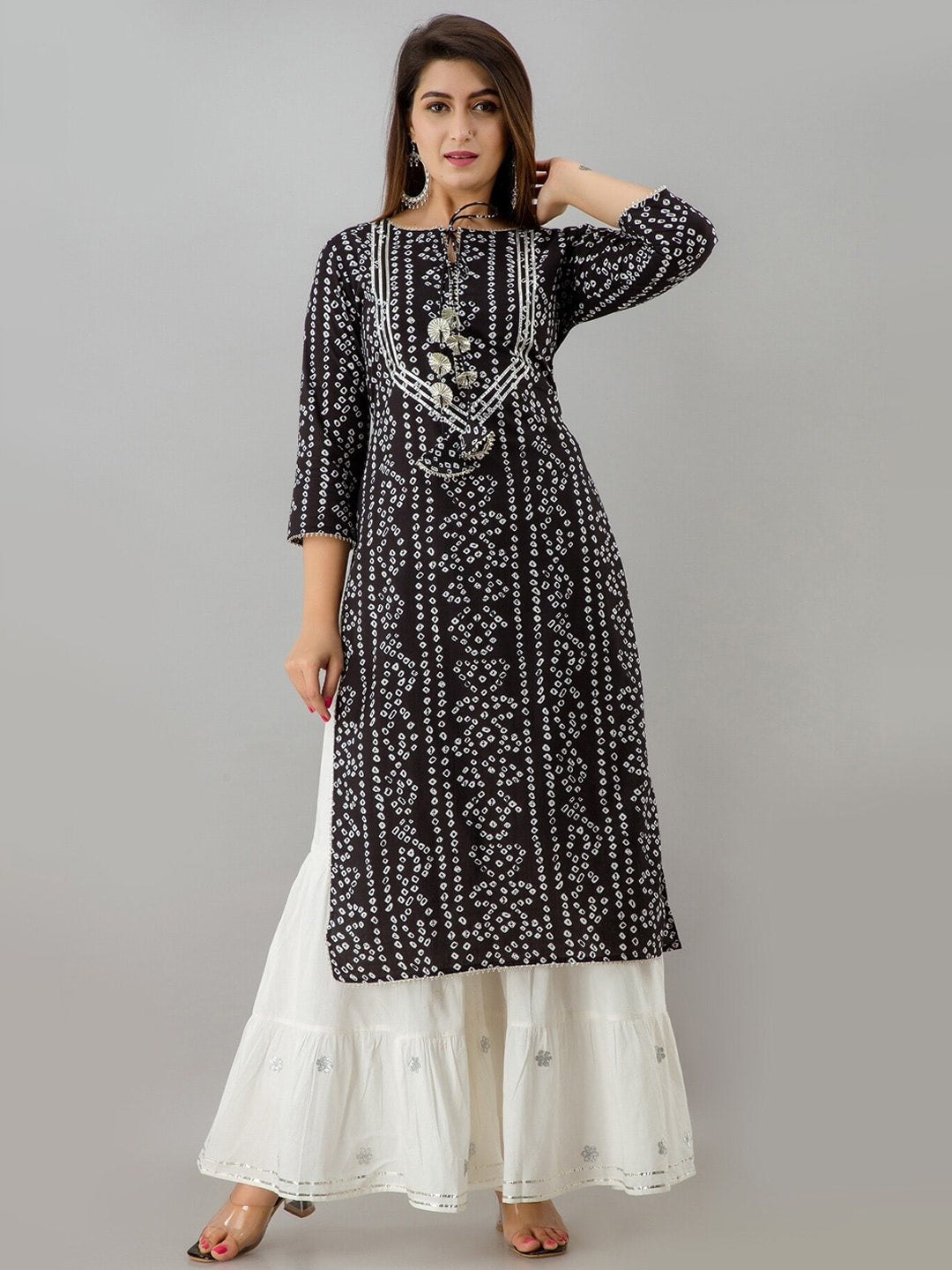 HERE&NOW Black Bandhani Printed Gotta Patti Kurta with Sharara - Distacart