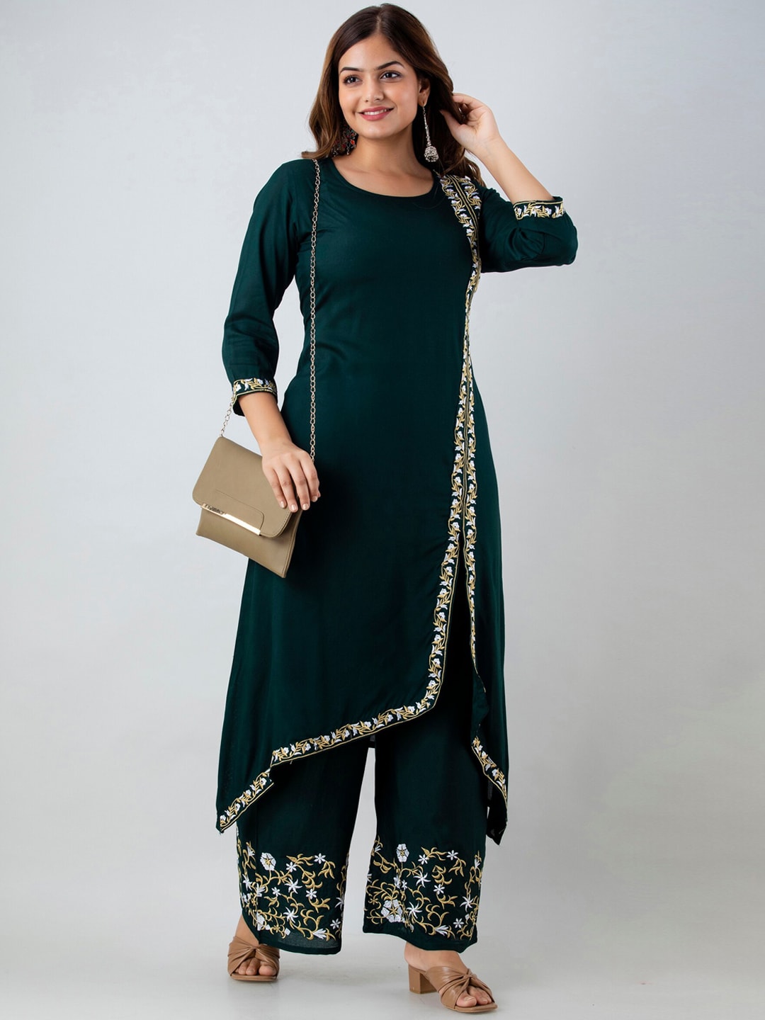 Kalini Women Floral Embroidered Kurta With Palazzos - Distacart