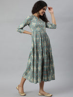 Thumbnail for Kalini Women Turquoise Blue & Beige Ethnic Motifs Printed Anarkali Kurta - Distacart