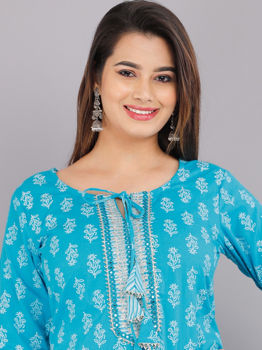 Kalini Women Blue Ethnic Motifs Printed Pure Cotton Kurta with Trousers & With Dupatta - Distacart