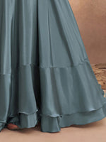 Thumbnail for Mitera Grey Embroidered Satin Lehenga Saree - Distacart