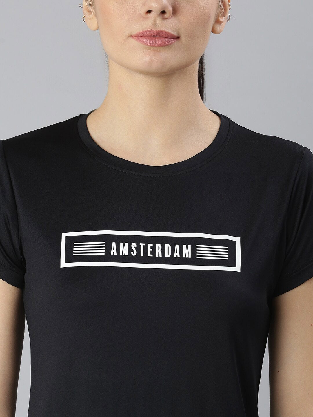 MKH Women Black Typography Printed Round Neck Dri-FIT T-shirt - Distacart