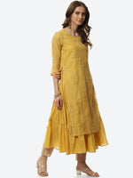 Thumbnail for Biba Women Yellow Floral Embroidered Layered Kurta - Distacart