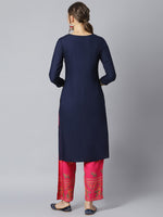 Thumbnail for Khushal K Women Navy Blue & Red Yoke Design Viscose Rayon Kurta with Palazzos - Distacart