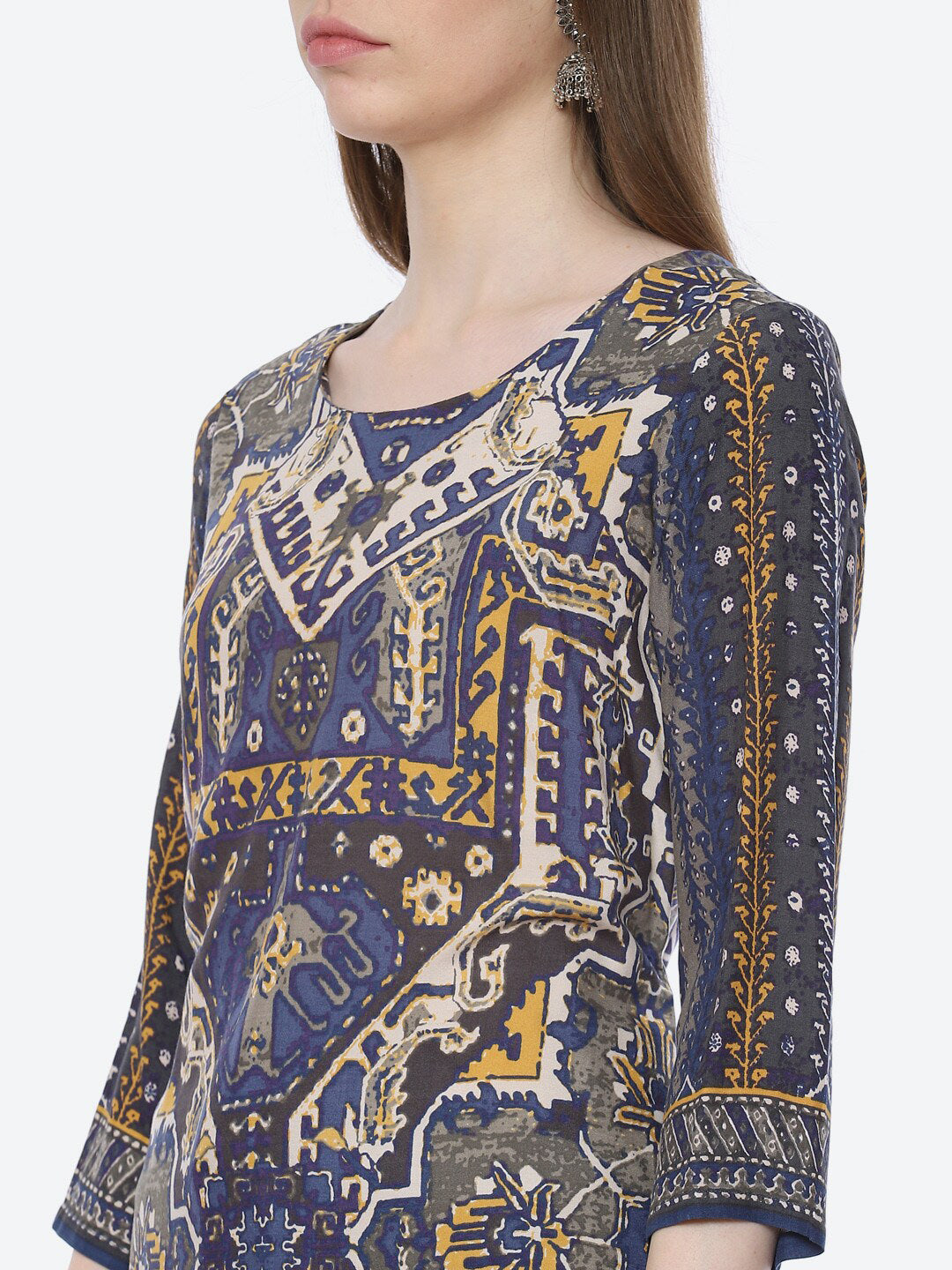 Biba Women Blue Printed Kurta with Palazzos & With Dupatta - Distacart