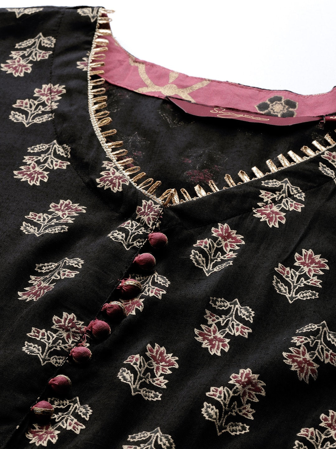 Sangria Women Black & Burgundy Ethnic Motifs Printed Mirror Work Anarkali Kurta - Distacart