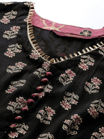 Thumbnail for Sangria Women Black & Burgundy Ethnic Motifs Printed Mirror Work Anarkali Kurta - Distacart