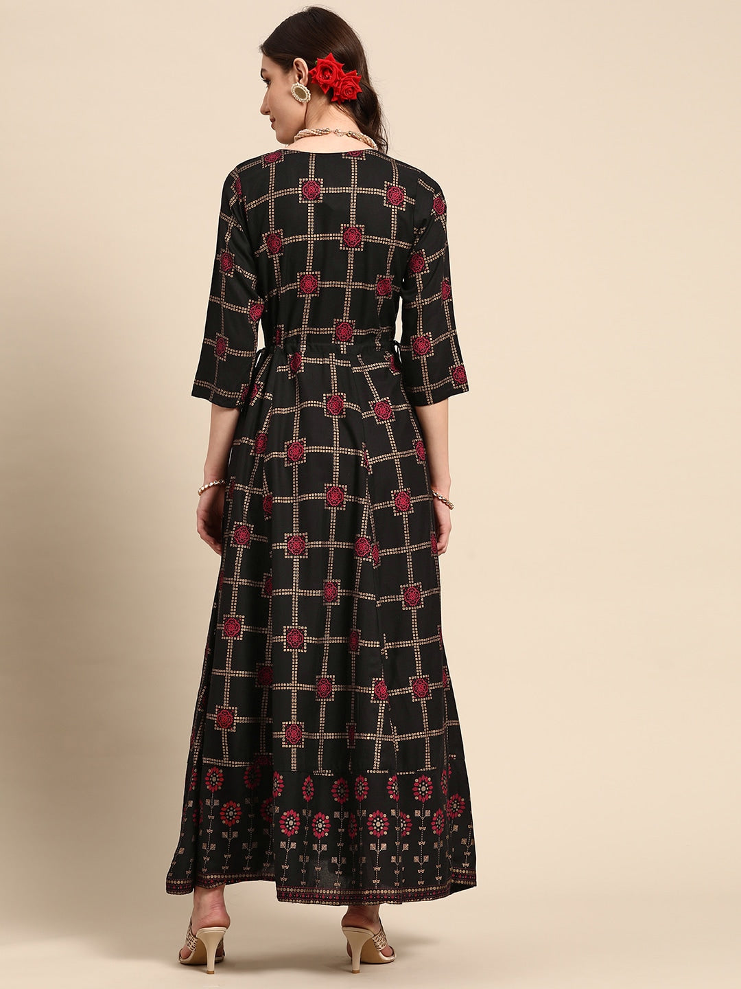 Sangria Women Black Checked Viscose Rayon Anarkali Kurta - Distacart