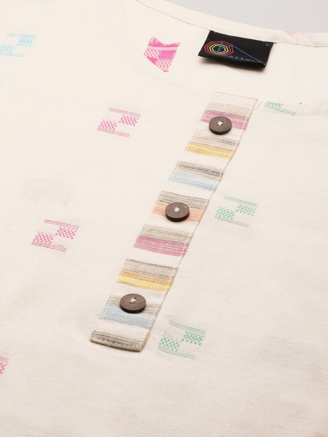 Kalini Women White Pure Cotton Geometric Woven Design Kurta with Trousers - Distacart