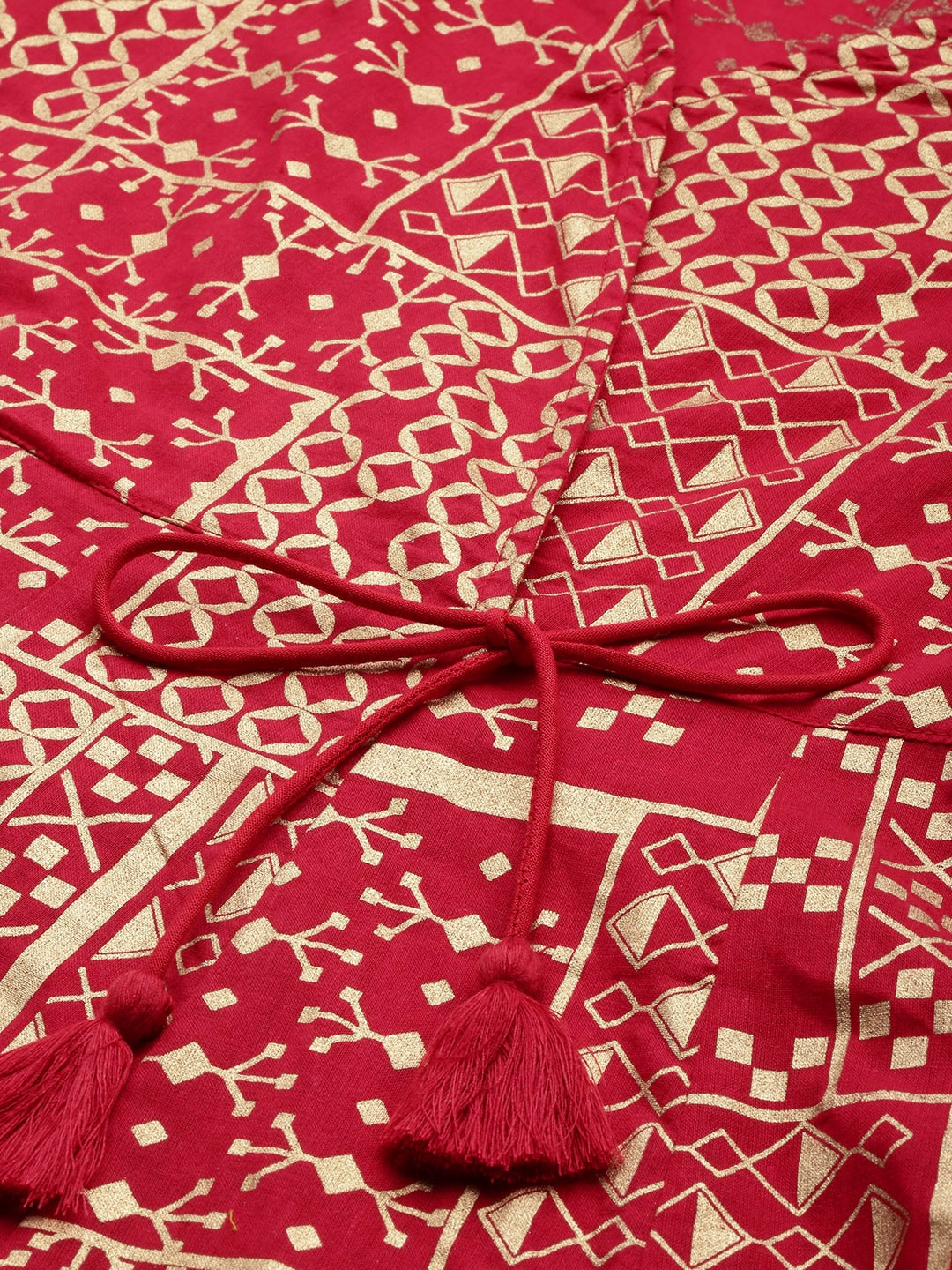 Sangria Women Ethnic Motifs Printed Angrakha Pure Cotton Kurta with Trousers - Distacart