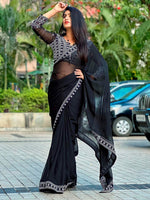 Thumbnail for Sangria Embroidered Pure Georgette Saree - Distacart