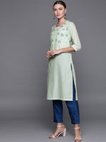 Thumbnail for Biba Women Green & Blue Printed Straight Kurta - Distacart