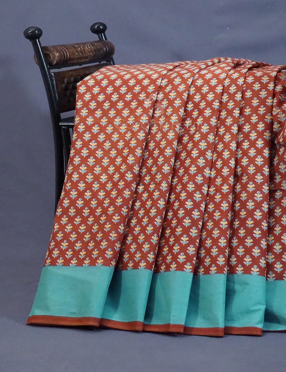 Rust Colour Bagroo Print Pure Mulmul Cotton Saree By Gayathri Reddy Designer Studio - Distacart
