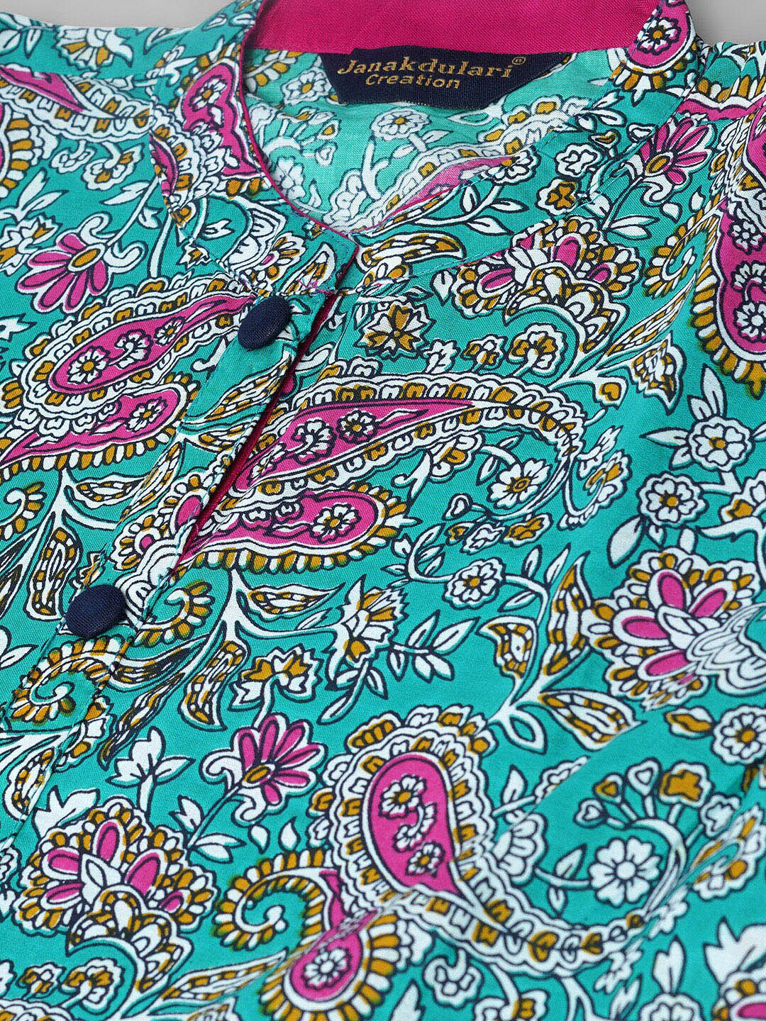 Kalini Women Blue Floral Printed Thread Work Handloom Anarkali Kurta - Distacart